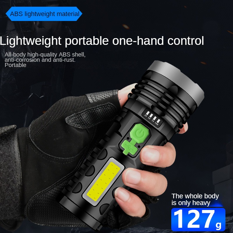 

1pc Rechargeable Solar Flashlight, Outdoor Cob Side Light, With Emergency Strobe Light - Perfect For Outdoor Adventures And Emergency Situations