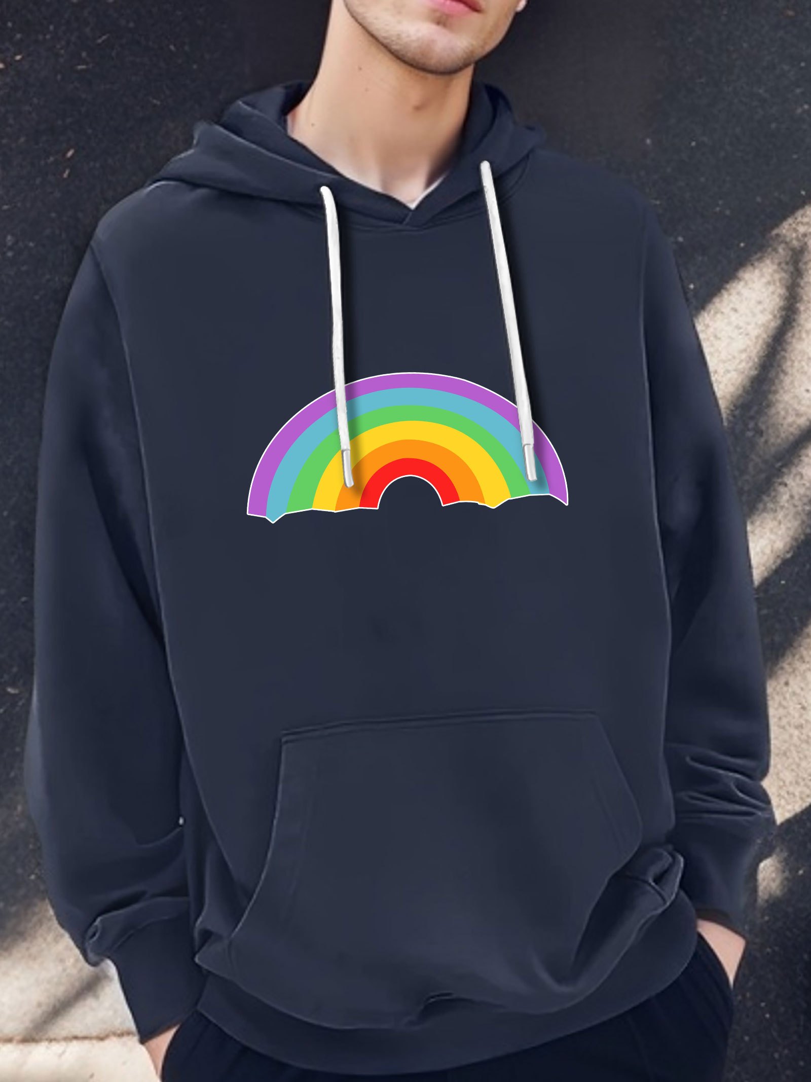Rainbow Trim Round Neck Long Sleeve Sweatshirt main image 0