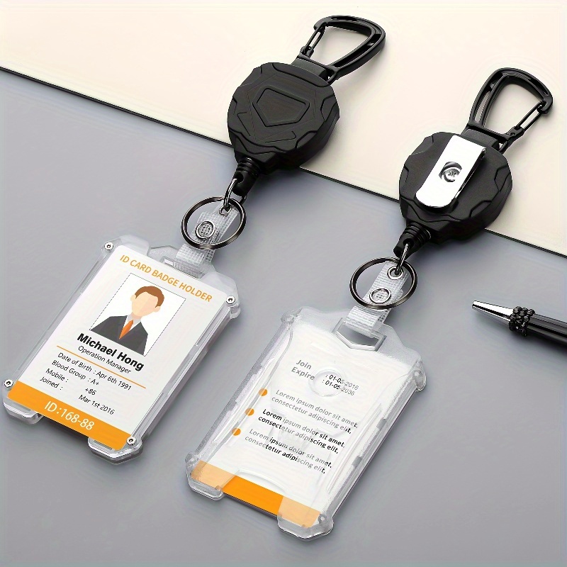 1pc Creative Retractable Badge Reel Ballpoint Pen Belt Clip Key chain with  Carabiner Key ring Lanyard