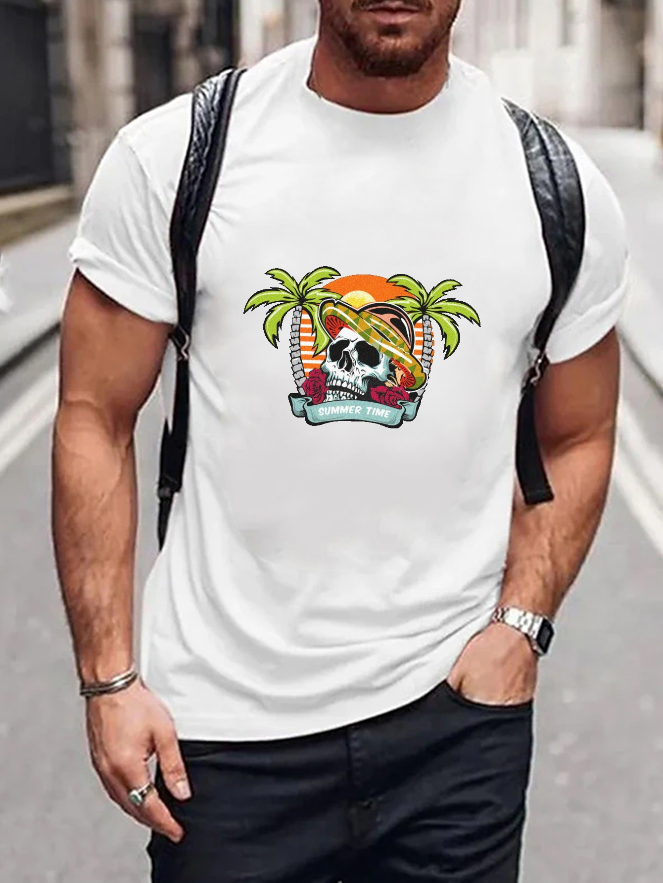 Women's Summer Palm Tree T-Shirt - Hawaiian Beach Vacation Top With Salt Water Sun Design