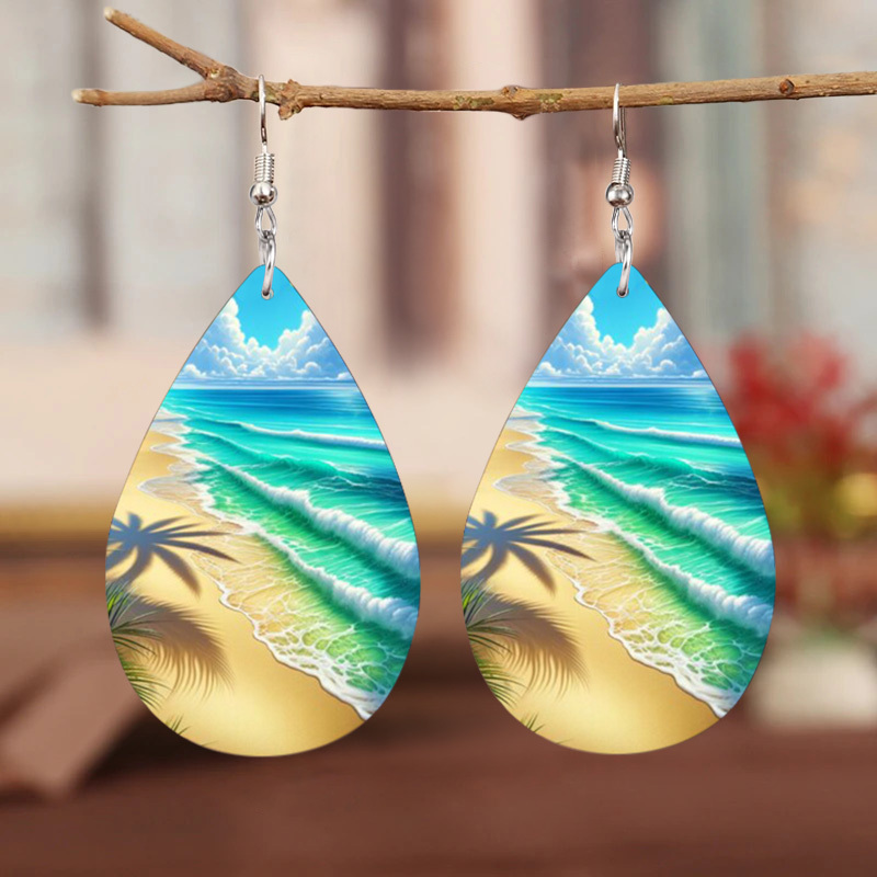 

1 Pair Of Drop Earrings Waterdrop Pendant + Summer Beach Pattern Match Daily Outfits Party Accessories Casual Dating Decor