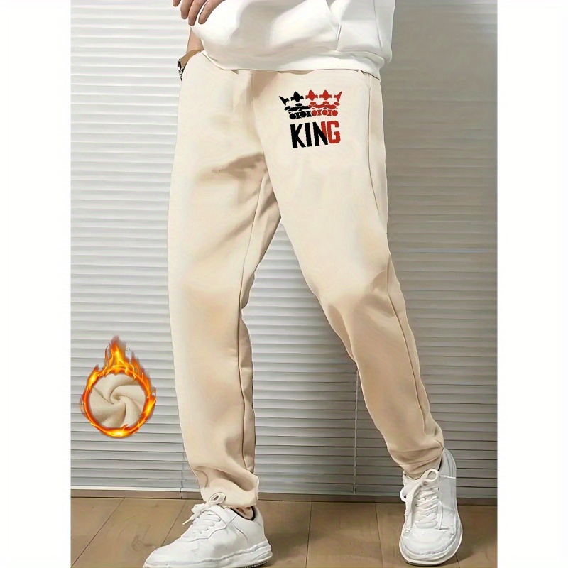 

King And Crown Print Men's Joggers, Fashionable Sweatpants, Casual Fashion Pants For Spring/ Autumn, Men's Clothing