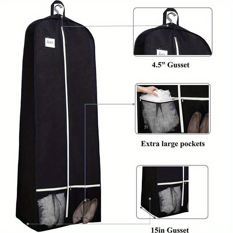 

Moisture-proof Dustproof Clothes Cover, Hanging Wardrobe Wedding Dress Organizer With Shoes Storage Pockets