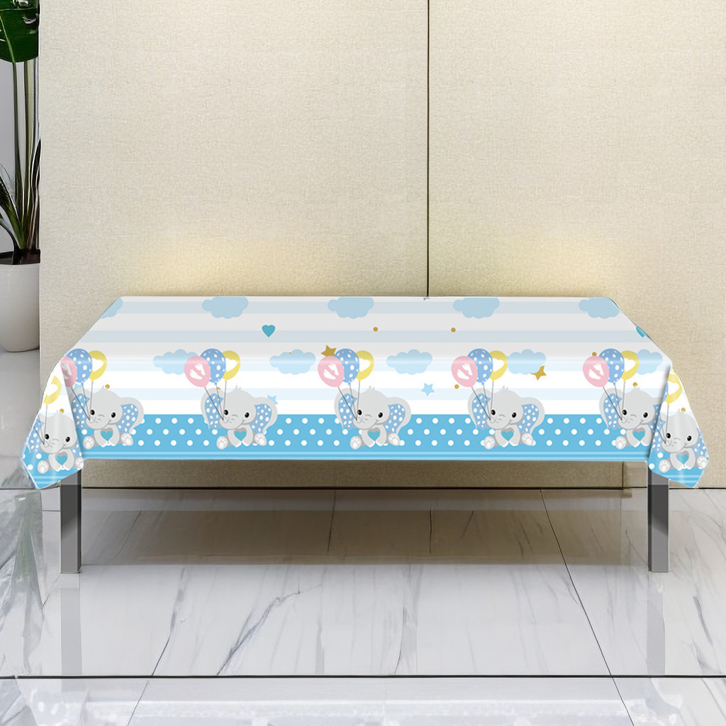 

1pc 137*274cm Blue Small Elephant Print Tablecloth, Suitable For Baby Shower, Birthday Decor, Birthday Supplies, Party Decor, Party Supplies, Table Decor