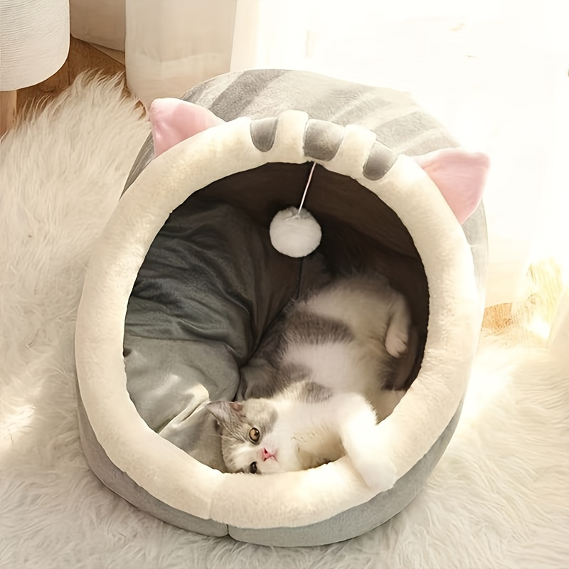 

1pc Cozy Cartoon Cat Cave Nest, Comfortable Small Pet Nest, Rabbit Sleeping Bed, Indoor Bunny Hamster Shelter House