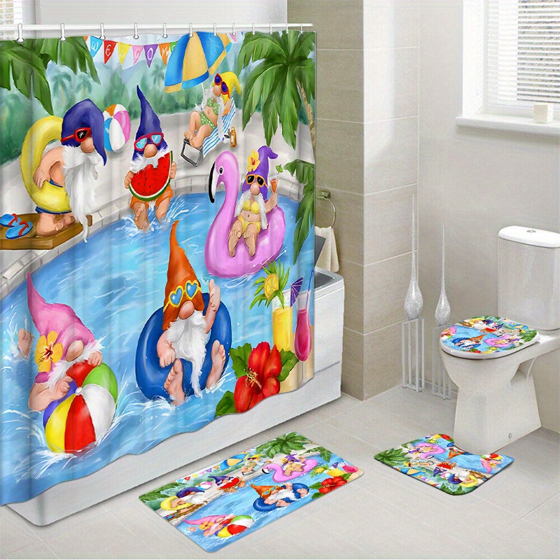 JAWO Gnome Beach Shower Curtain for Kids Bathroom, Palm India