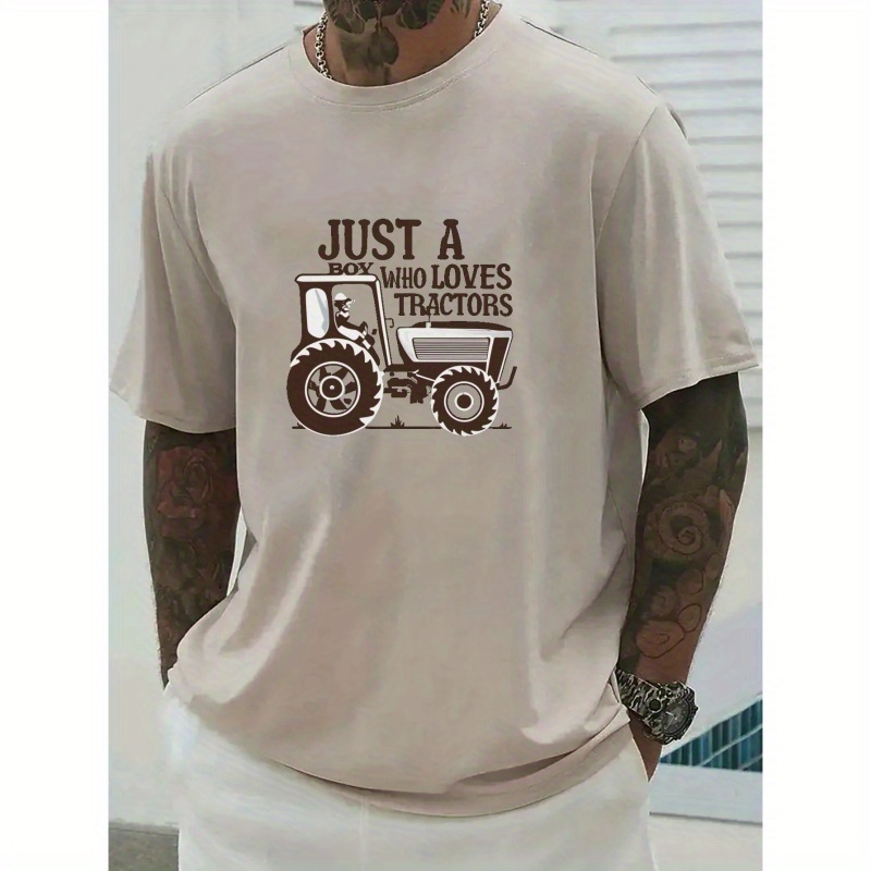 

Just A Boy Who Loves Tractors Print T Shirt, Tees For Men, Casual Short Sleeve T-shirt For Summer