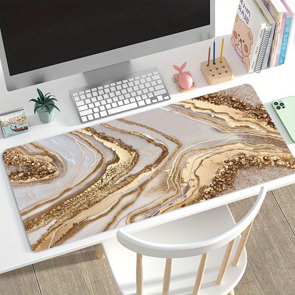 

Rose Golden Marble Pattern Mouse Pad Large Gaming Mouse Pad 35.4x15.7 Inch E-sports Mouse Pad Office Deskpad Keyboard Pad Computer Mouse Non-slip Rubber Base Desk Pad Stitched Edges