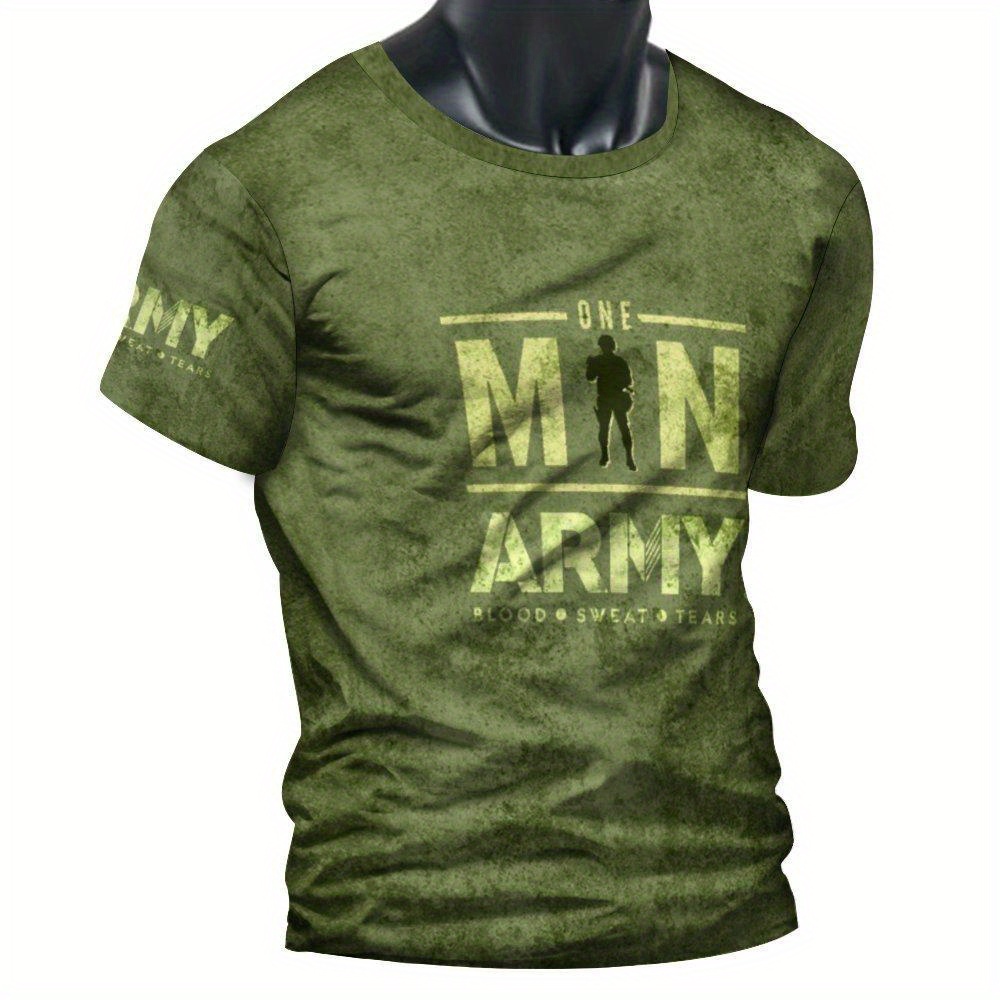 

Vintage Style Letter Print Men's Short Sleeve Crew Neck T-shirt, Summer Outdoor Sports