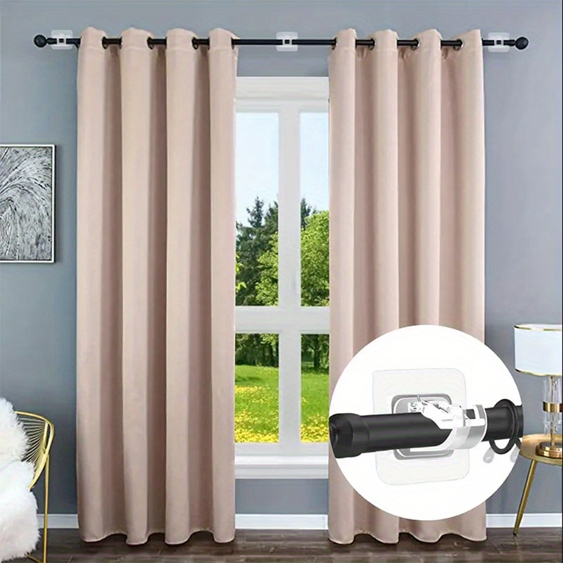 6pcs curtain rod brackets no drilling self   curtain rod holders nail free adjustable curtain rod hooks curtain hangers for bathroom kitchen bathroom hotel details 0