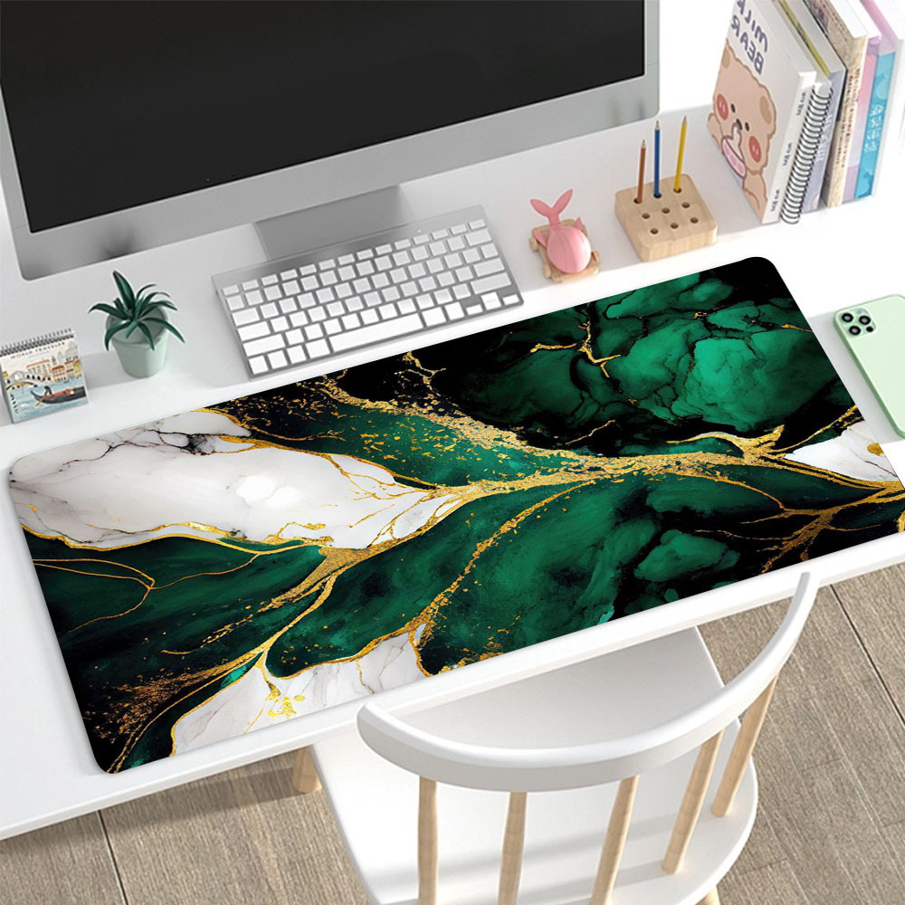 

Luxurious Green Marble Rose Gold Large Gaming Mouse Pad 35.4x15.7 Inch E-sports Mouse Pad Office Deskpad Keyboard Pad Computer Mouse Non-slip Rubber Base Stitched Edges Mousepad For Home Office Game
