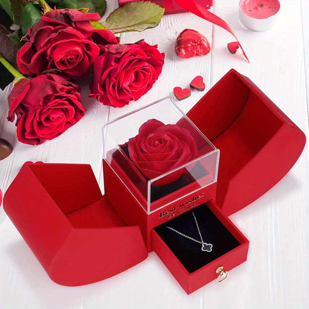 1pc romantico anello rosa scatola fiore regalo di san valentino