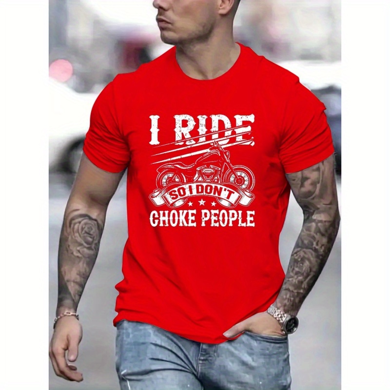 

Motorbike Graphic Print Men's Short Sleeve Crew Neck T-shirts, Comfy Breathable Casual Stretchable Tops, Men's Clothings