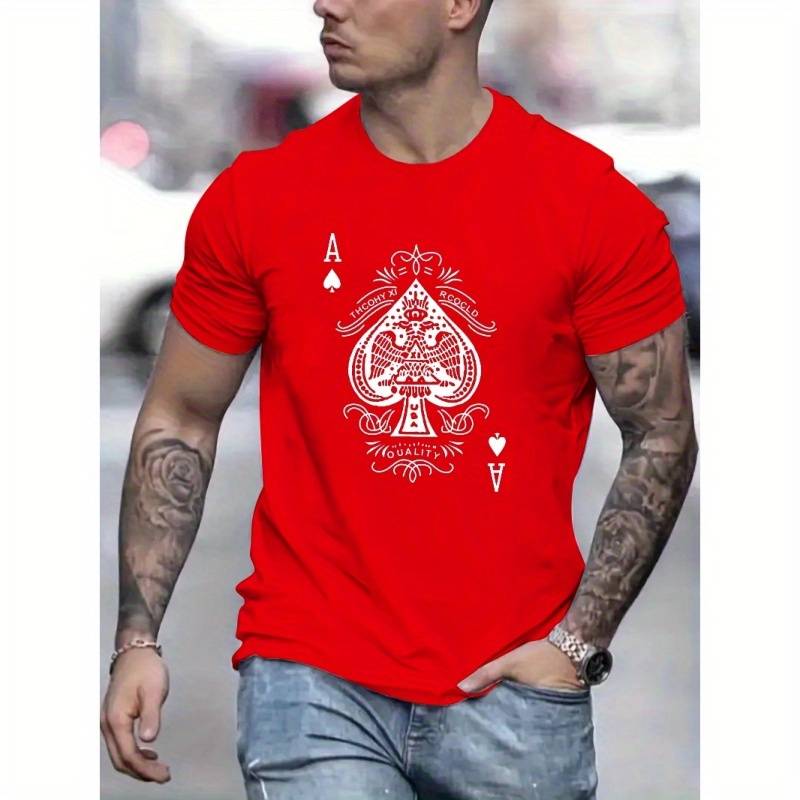 

Ace Of Spades Print T Shirt, Tees For Men, Casual Short Sleeve T-shirt For Summer