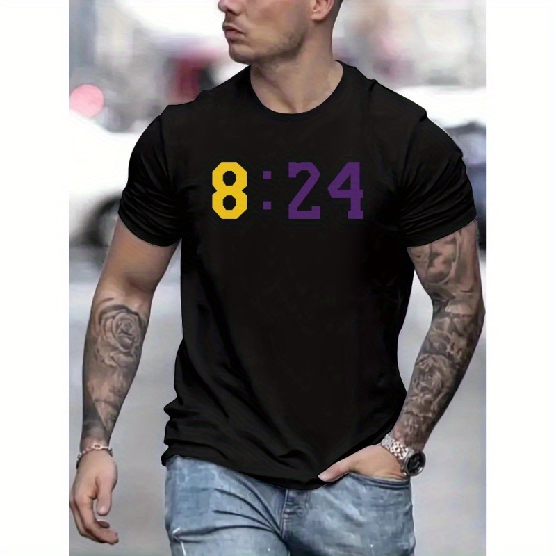 

Trendy '8:24' Print Tees For Men, Casual Crew Neck Short Sleeve T-shirt, Comfortable Breathable T-shirt For All Seasons