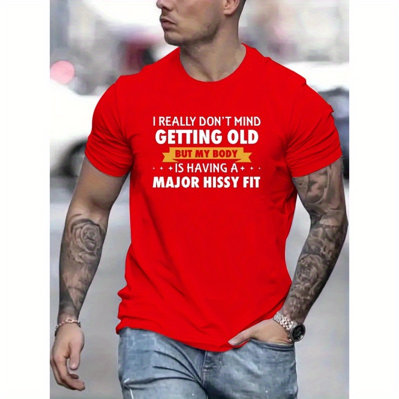 

I Really Don't Mind Being Old Letter Print Men's Short Sleeve Crew Neck T-shirts, Comfy Breathable Casual Stretchable Tops, Men's Clothings