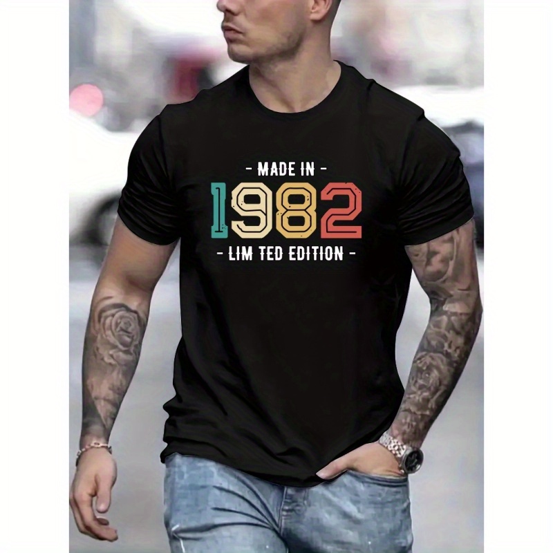 

Made In 1982 Print T Shirt, Tees For Men, Casual Short Sleeve T-shirt For Summer