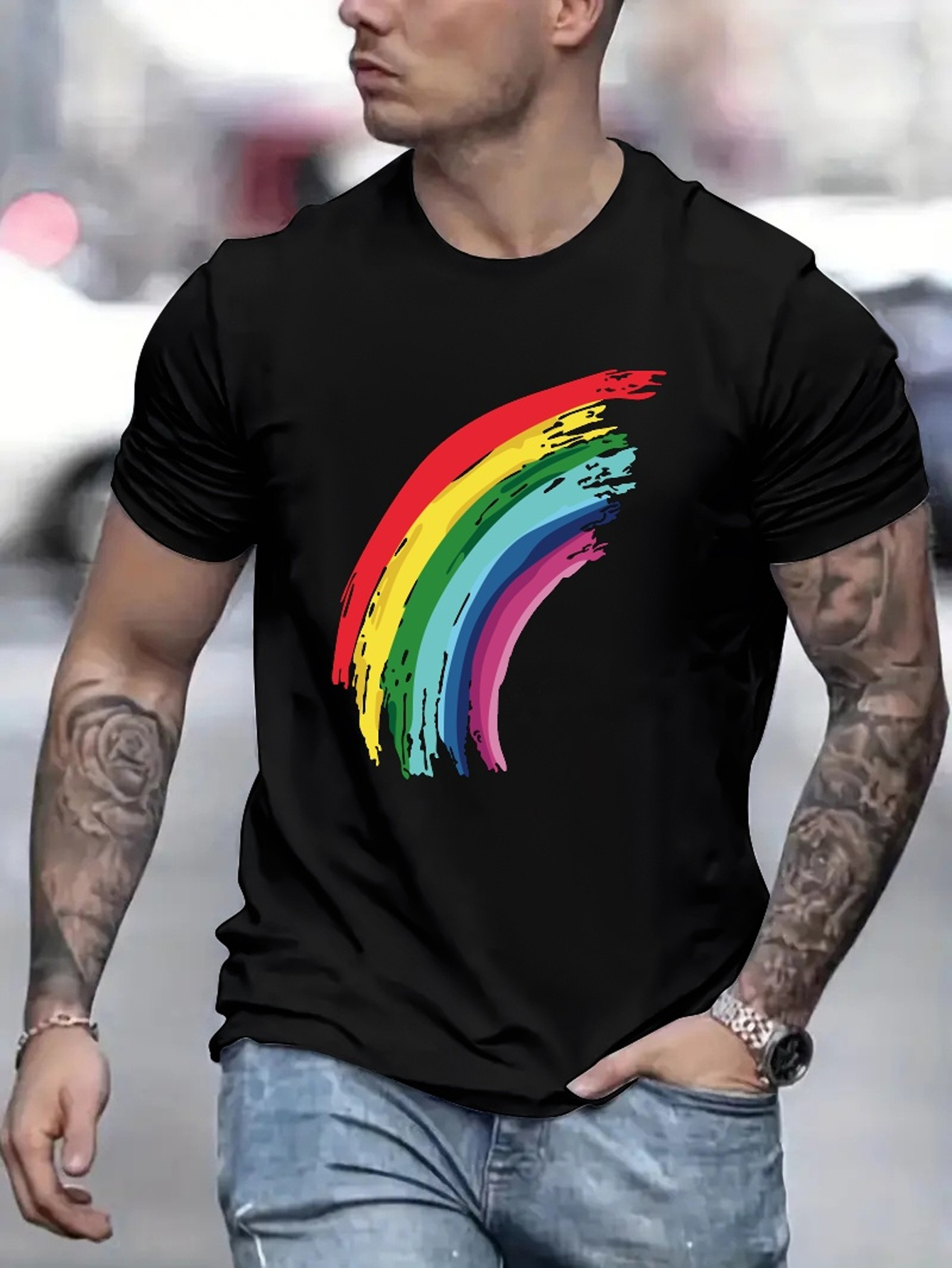 Camiseta Con Estampado De Anillos De Colores Arcoíris - Temu Mexico