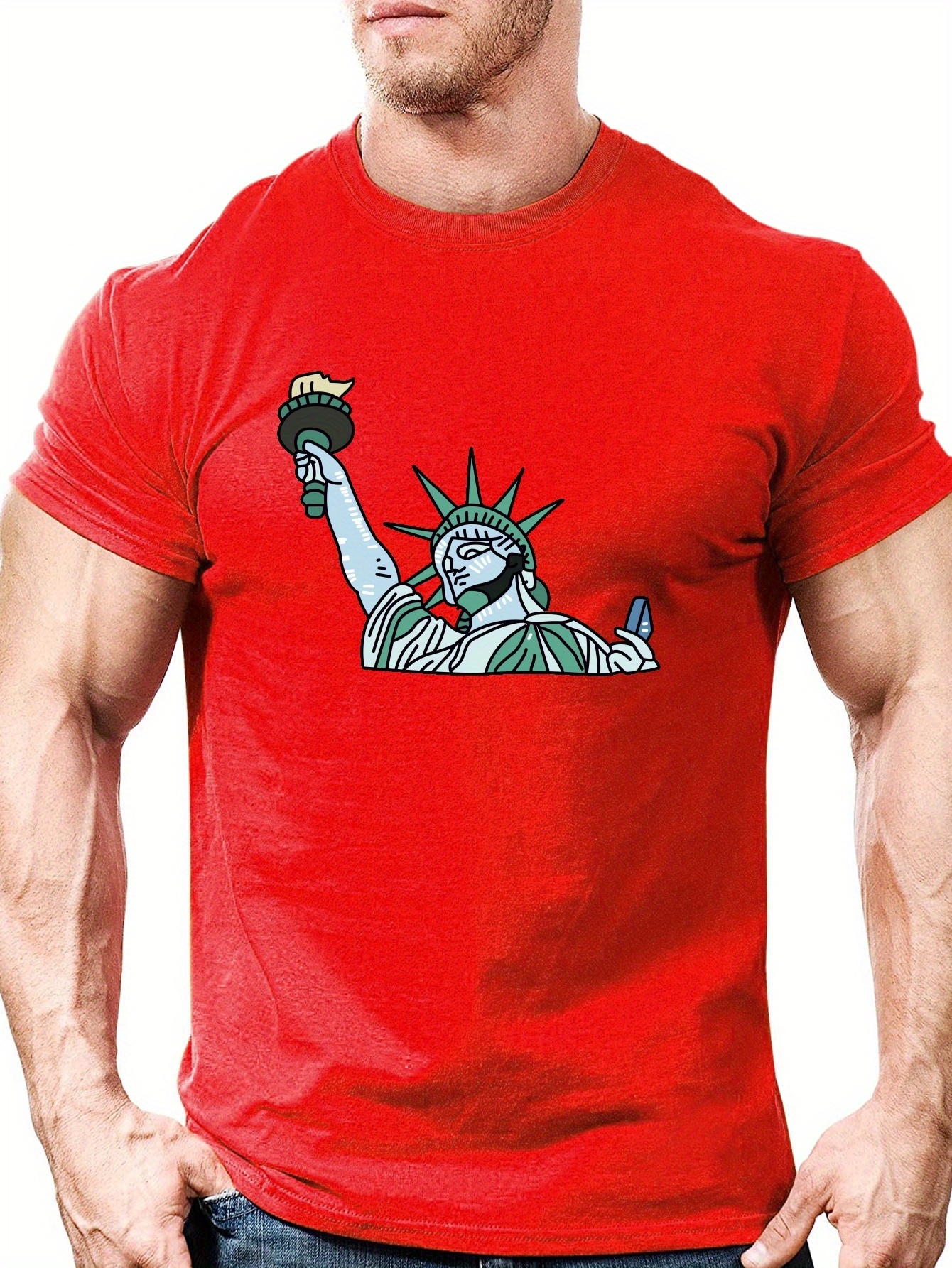 Statue Print Short Sleeve T shirt Casual Trendy Temu New Zealand