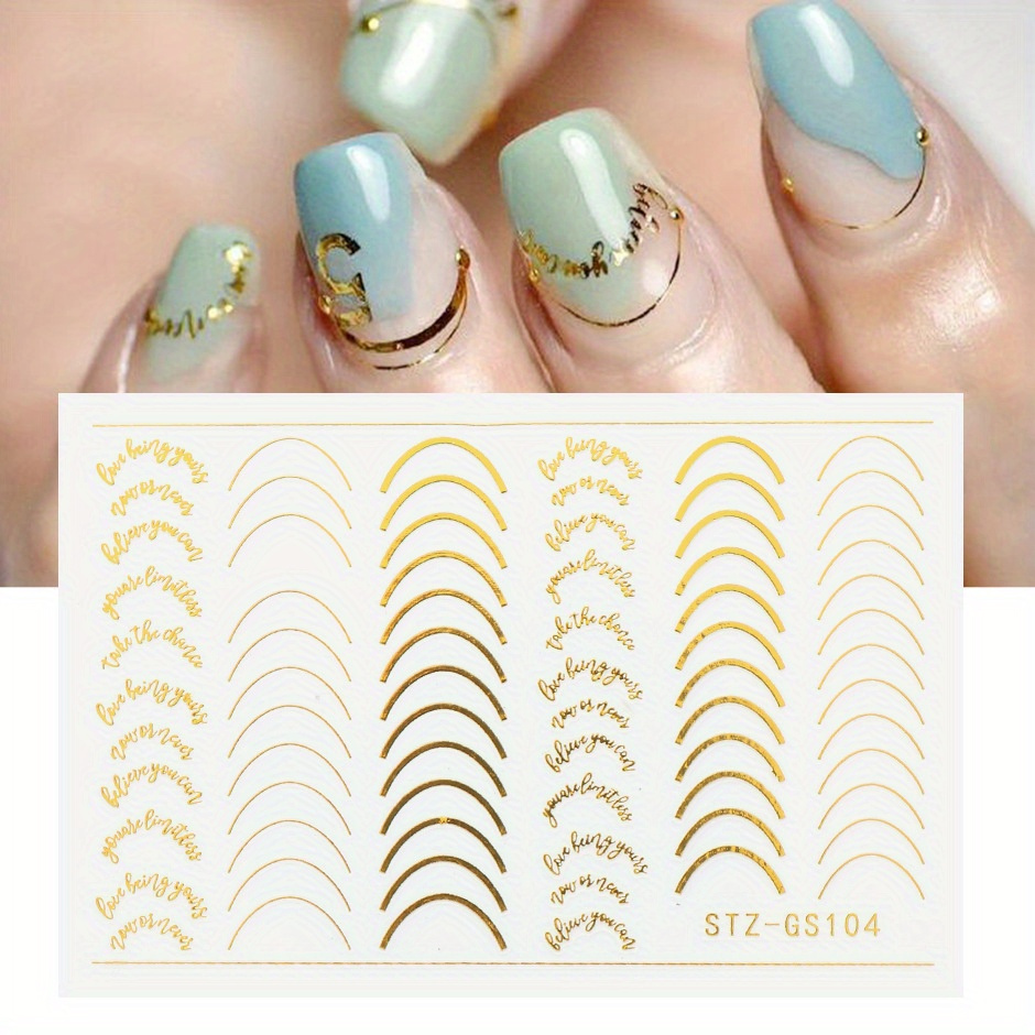 Nail Art Stickers Decals Golden Wave Line Nail Stickers 6Pcs