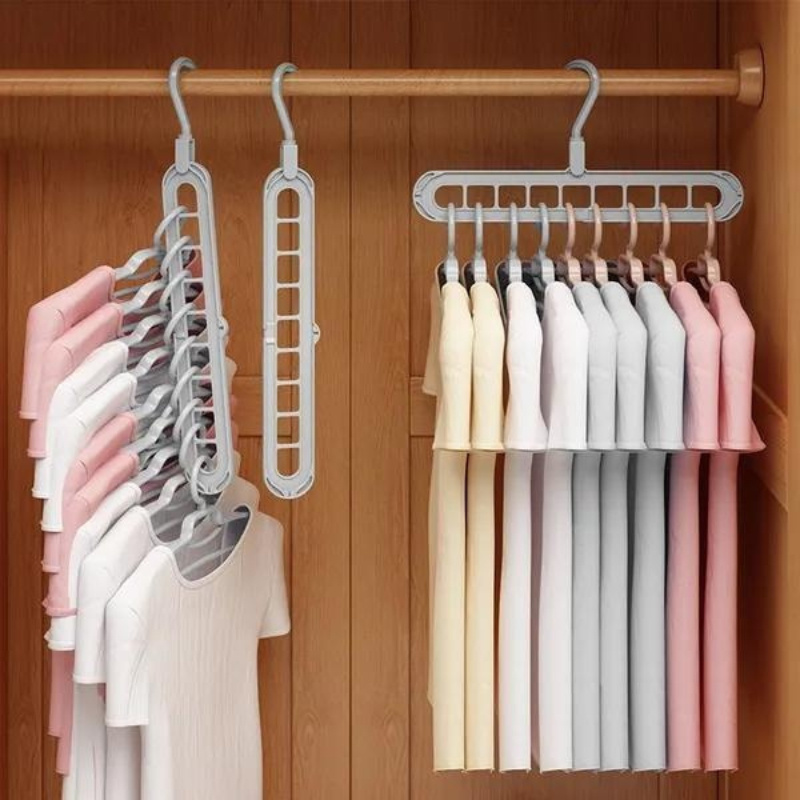 

5pcs The New 9 Hole Space Saving Hanger 360 Rotating Magic Hanger Multi-function Folding Magic Hanger Wardrobe Drying Clothes Storage For Dorms, Hotels