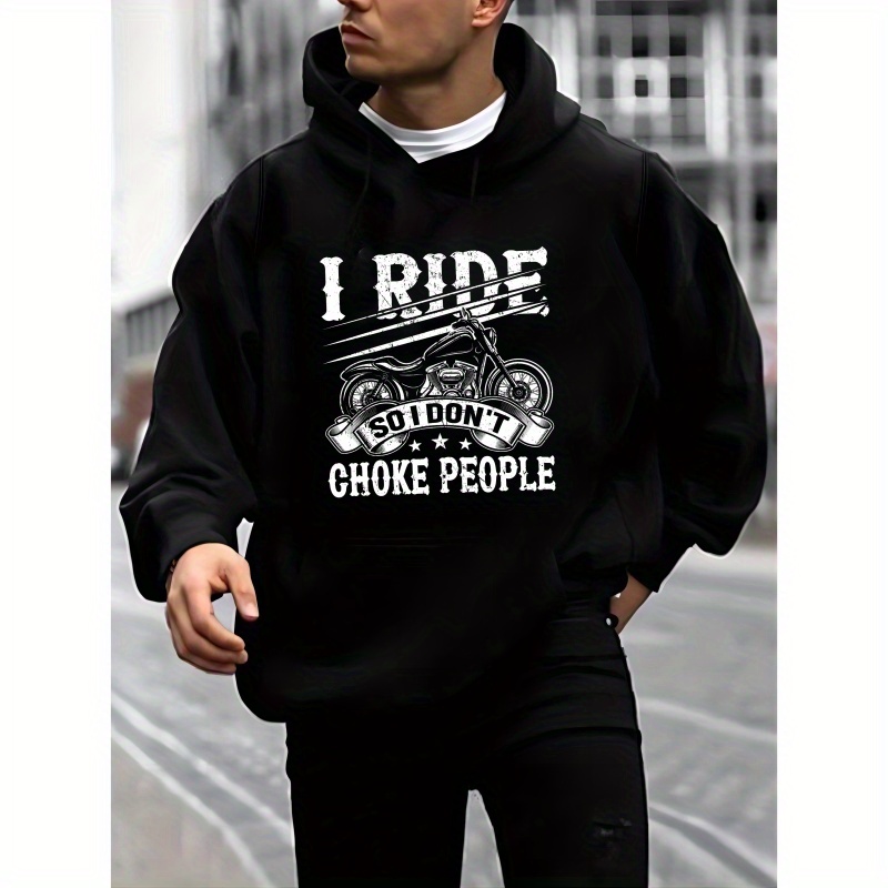 

I Ride Motor Print Men's Pullover Round Neck Hoodies With Kangaroo Pocket Long Sleeve Hooded Sweatshirt Loose Casual Top For Autumn Winter Men's Clothing As Gifts