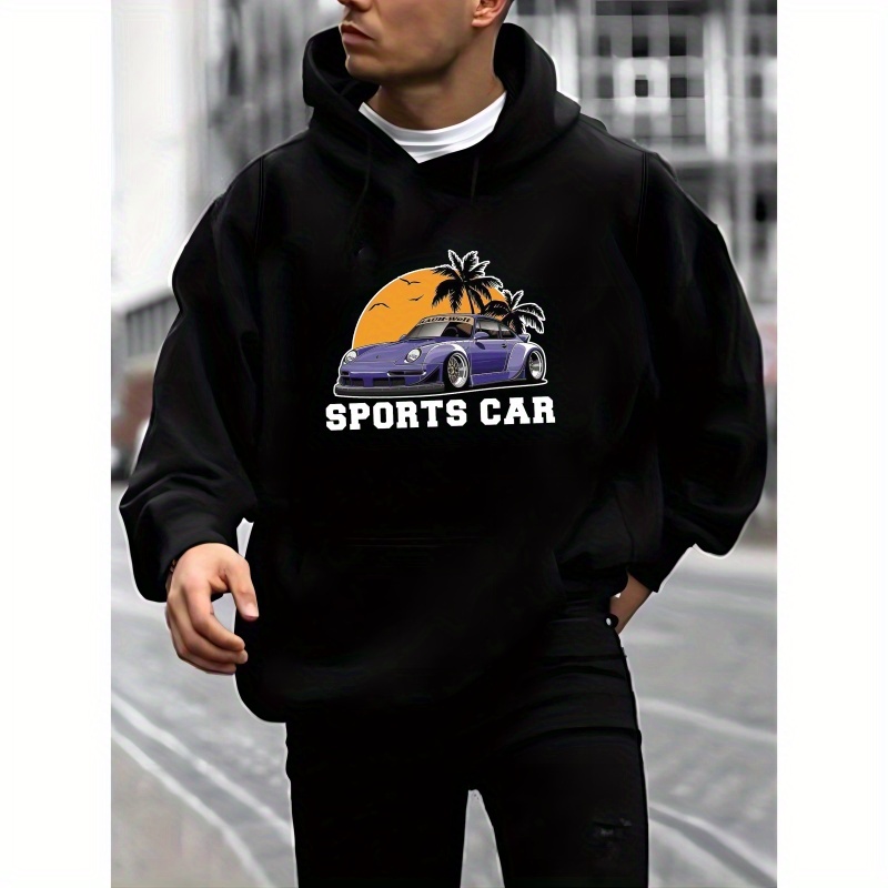 

Sports Car Print Kangaroo Pocket Hoodie, Casual Long Sleeve Hoodies Pullover Sweatshirt, Men's Clothing, For Fall Winter