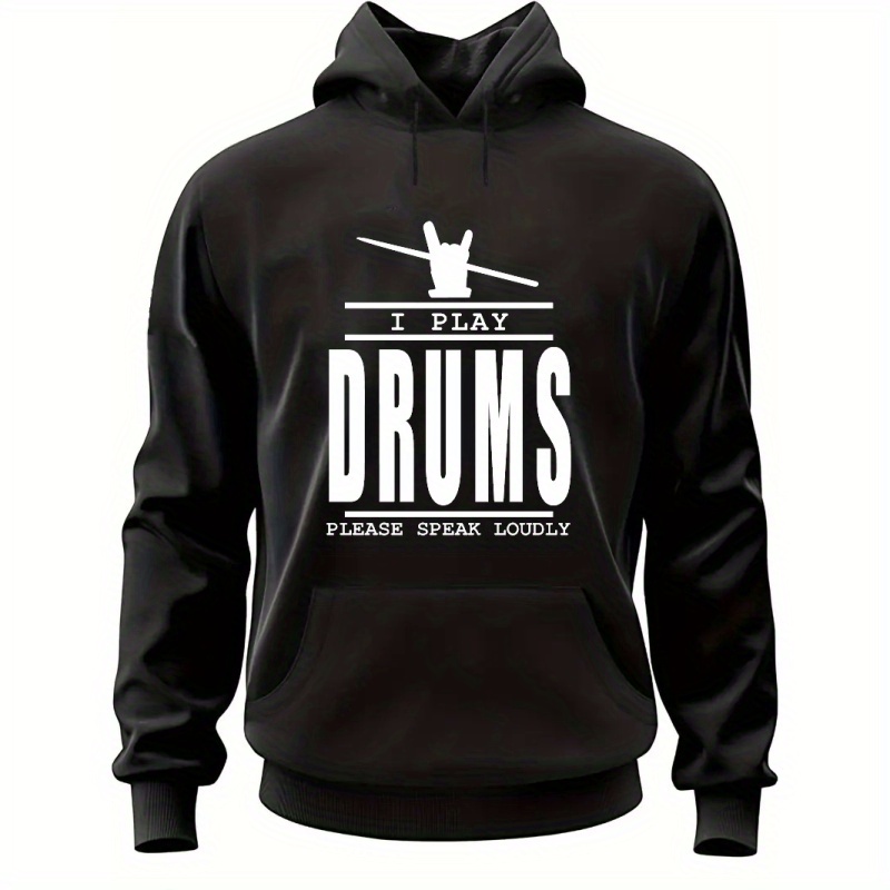 

I Play Drums... And Anime Hand And Stick Graphic Print Sweatshirt, Artistic Design Hoodies With Fleece For Men, Men's Warm Slightly Flex Hooded Streetwear Pullover, For Fall And Winter