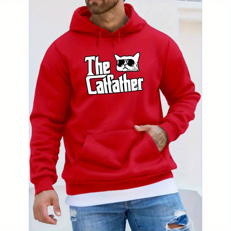 

The Catfather Print Men's Pullover Round Neck Hoodies With Kangaroo Pocket Long Sleeve Hooded Sweatshirt Loose Casual Top For Autumn Winter Men's Clothing As Gifts