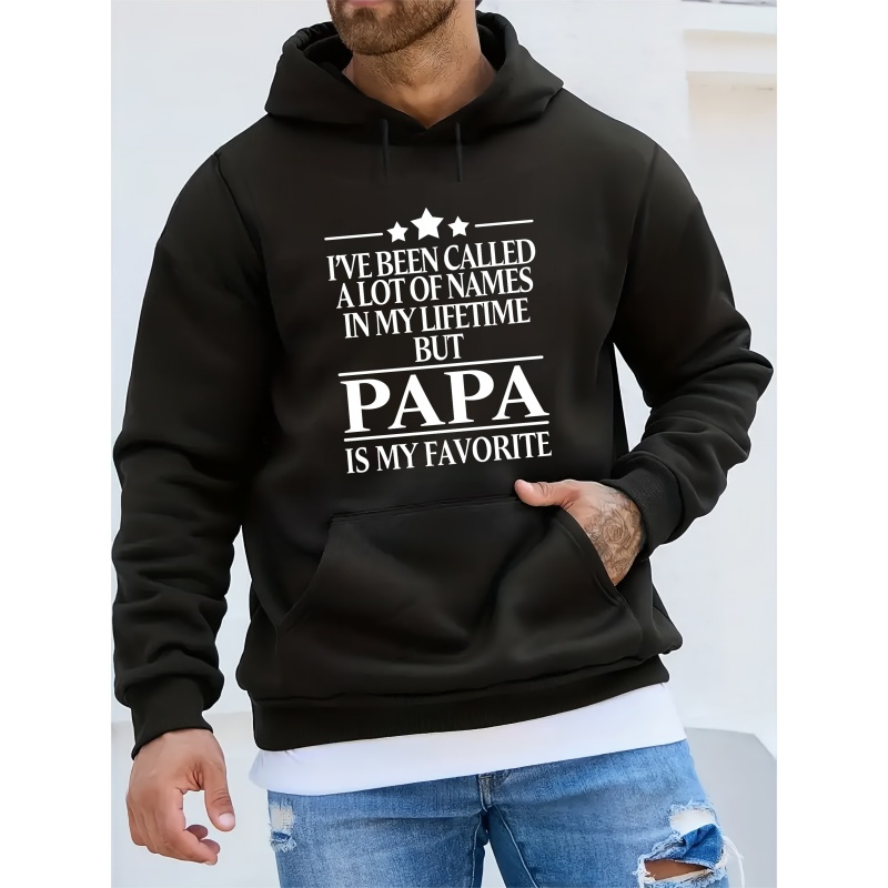 

Papa Is M Favorite Print Men's Pullover Round Neck Hoodies With Kangaroo Pocket Long Sleeve Hooded Sweatshirt Loose Casual Top For Autumn Winter Men's Clothing As Gifts