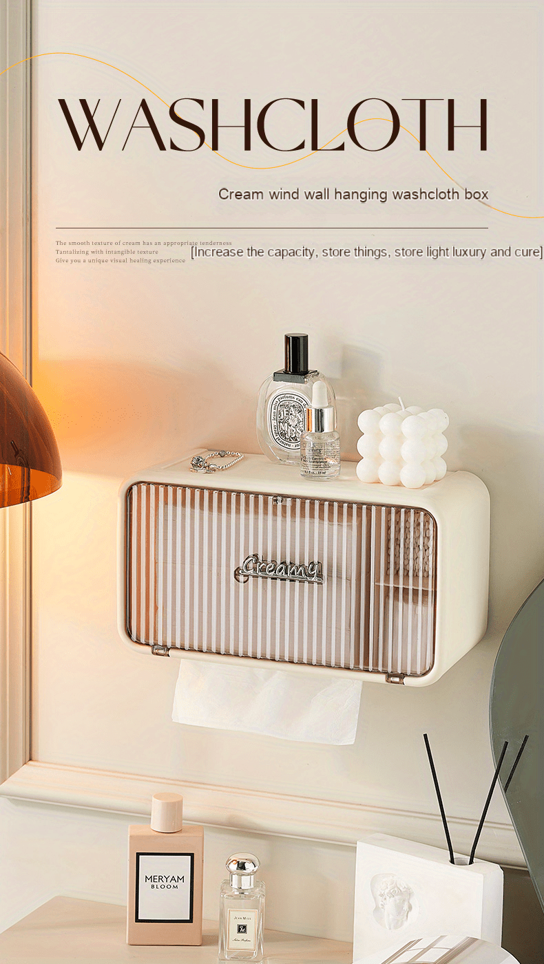 Boîte De Rangement Multifonctionnelle Pour Mouchoirs, Support De Papier Toilette Sans Perçage, Conteneur De Mouchoirs Mural, Étagère De Rangement Étanche Pour Salle De Bain, Accessoires De Salle De Bain détails 0