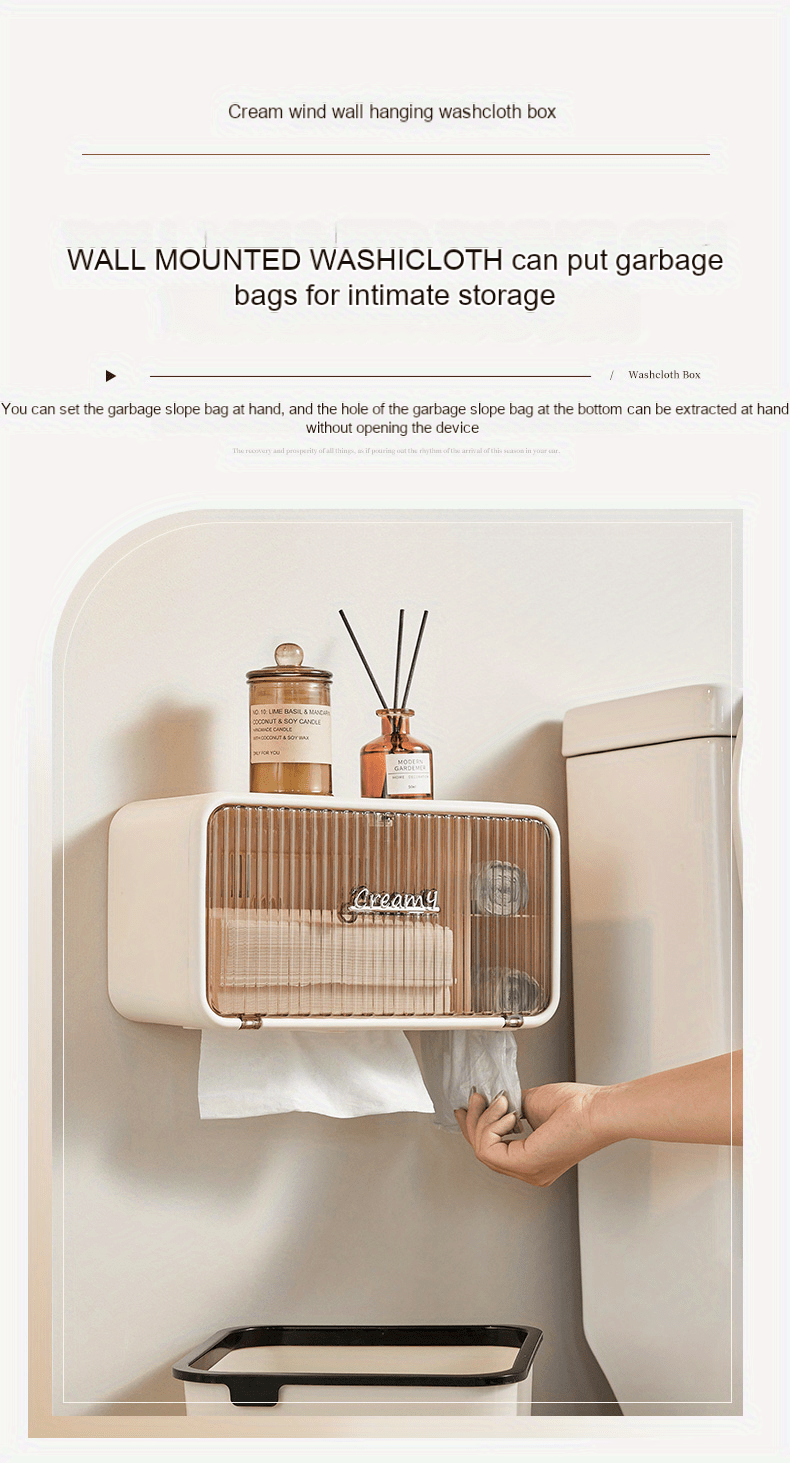 Boîte De Rangement Multifonctionnelle Pour Mouchoirs, Support De Papier Toilette Sans Perçage, Conteneur De Mouchoirs Mural, Étagère De Rangement Étanche Pour Salle De Bain, Accessoires De Salle De Bain détails 1