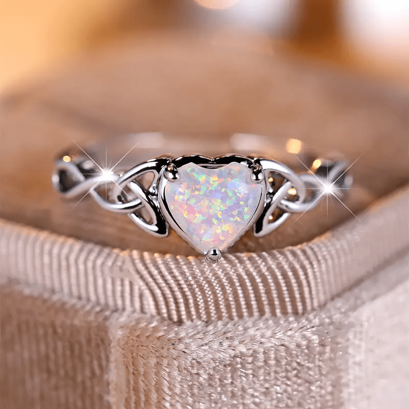 

Inlaid Love Heart Opal Band Ring Elegant Copper Finger Ring Jewelry Accessory For Women Daily Wear