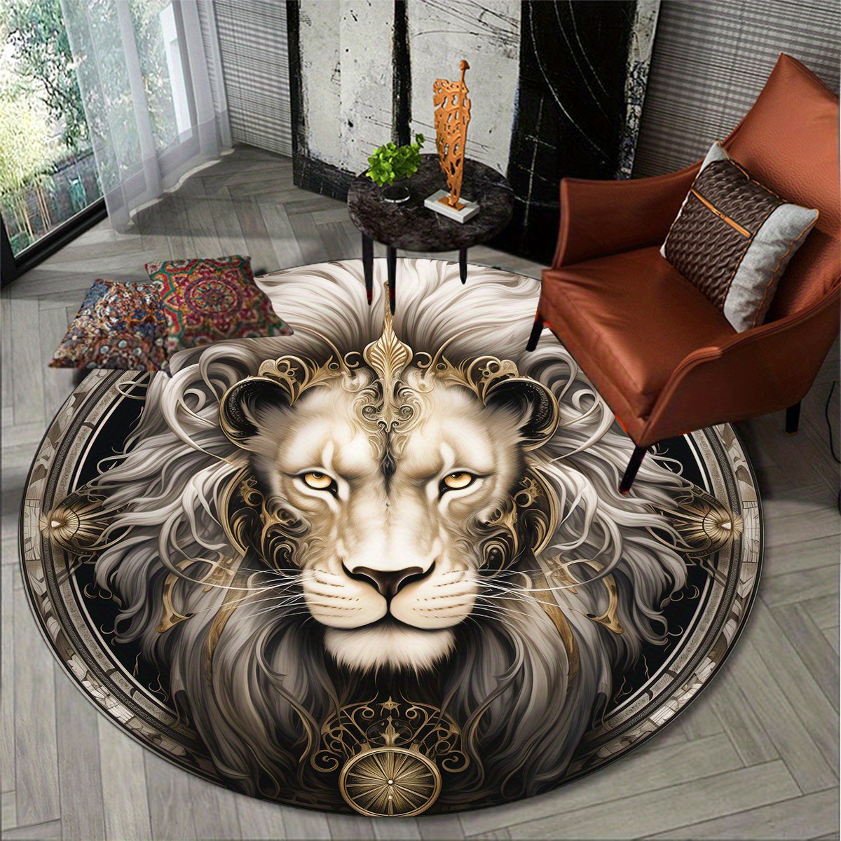 

800g/m2 Lion Round Rug Doormat Floor Mat Lion Carpet Home Carpet Hotel Living Room Floor Mats Anti Slip