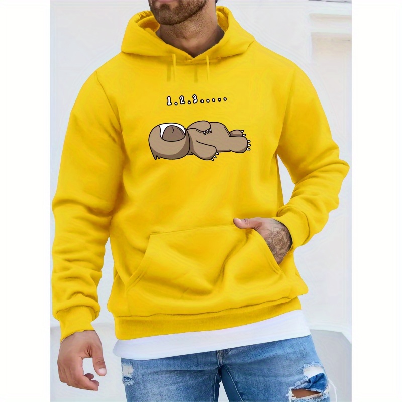 

Cartoon Sloth Print Kangaroo Pocket Hoodie, Casual Long Sleeve Hoodies Pullover Sweatshirt, Men's Clothing, For Fall Winter
