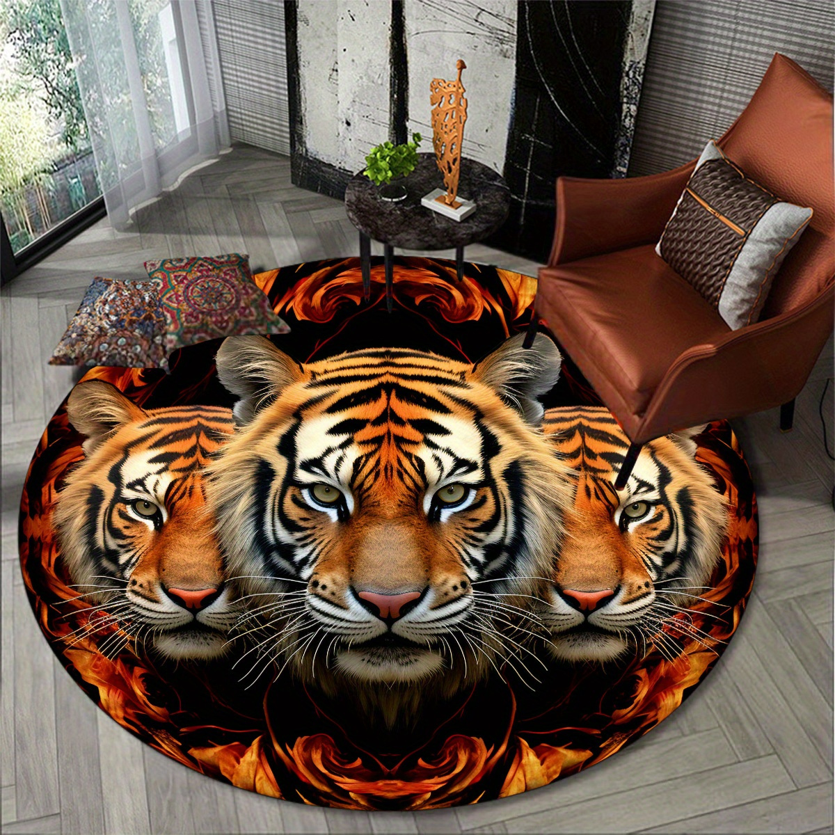800g m2 tiger round rug doormat floor mat - Temu Mauritius