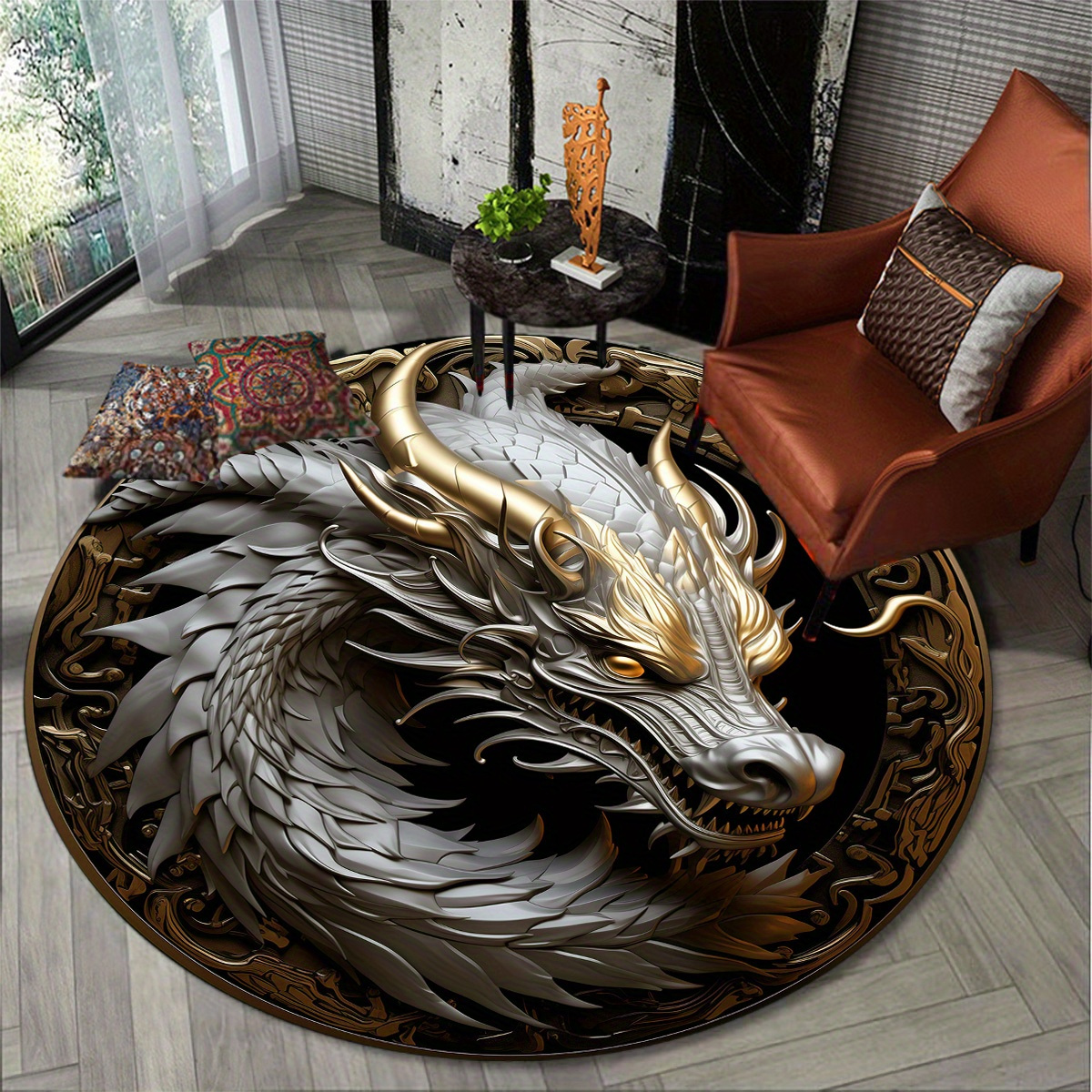 

800g/m2 Crystal Velvet Dragon Round Rug Doormat Floor Mat Dragon Carpet Home Carpet Hotel Living Room Floor Mats Anti Slip