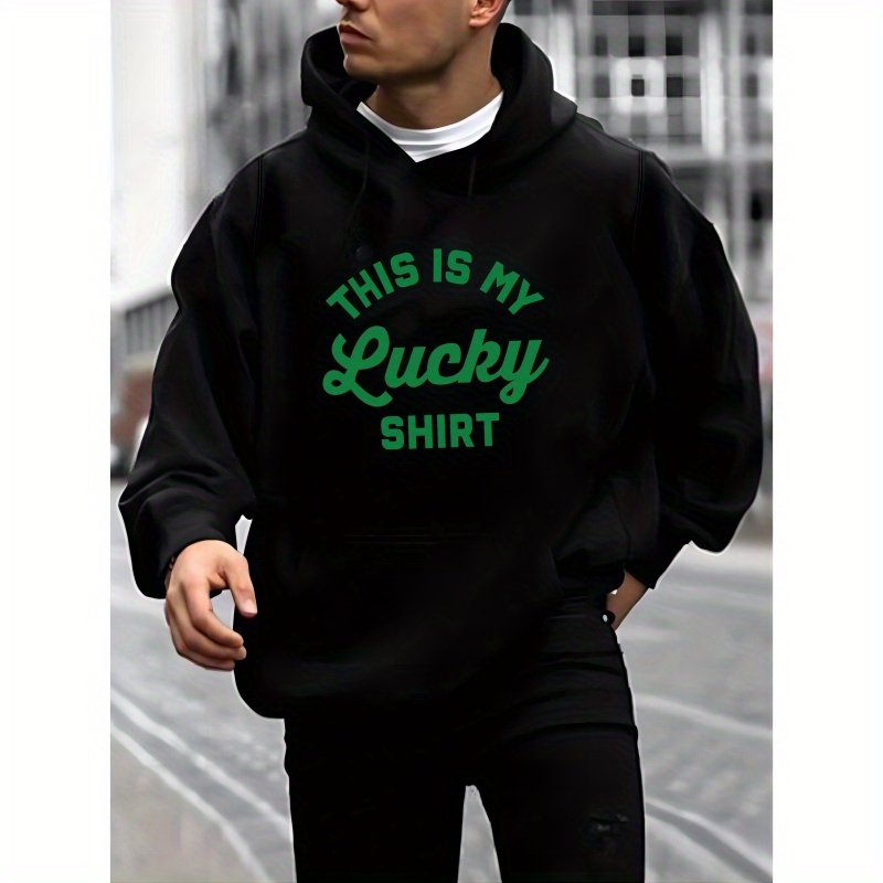 

Lucky Shirt Print Men's Hoodie, Casual Long Sleeve Kangaroo Pocket Comfy Hooded Sweatshirt For Autumn Winter