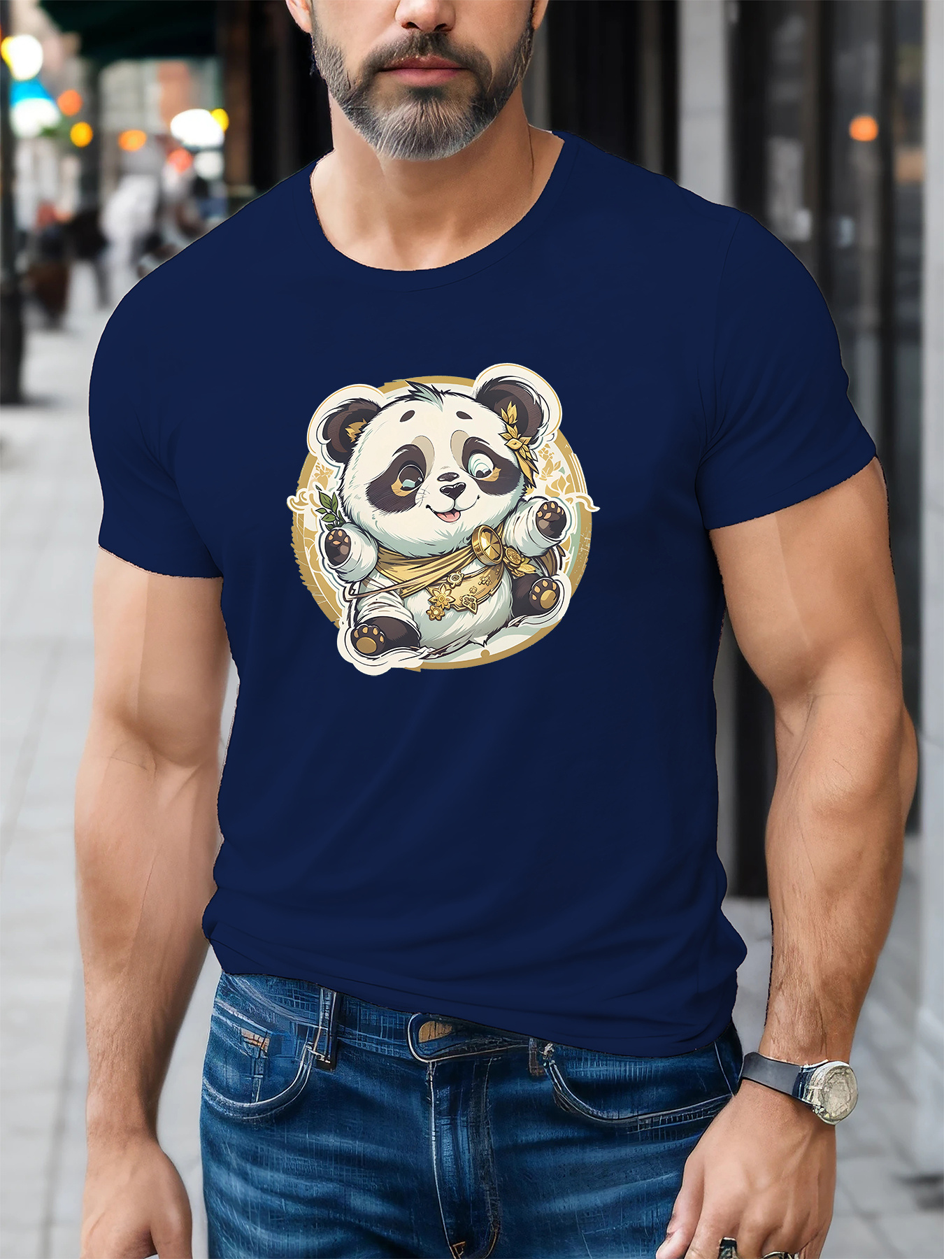 Cartoon Panda Print Men's Fashion Comfy T shirt Casual - Temu Australia