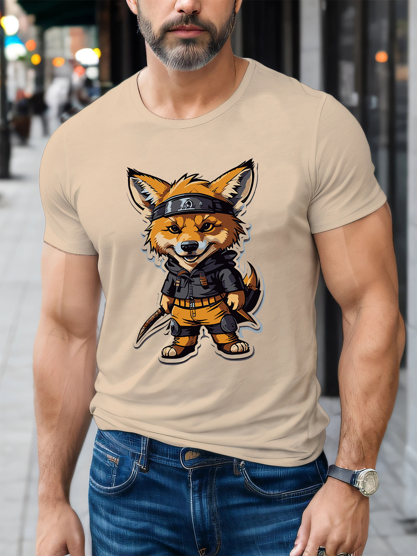 Anime Skateboard Fox Pattern Men's Trendy T shirt Summer - Temu