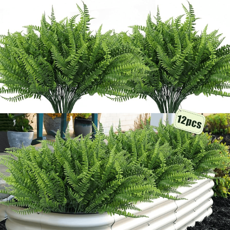 2 Piezas Plantas Artificiales Colgantes Helecho Boston, Planta Artificial,  Vegetación Falsa, Hiedra Colgante, Decoración Plástico, Vid Verde Pared,  Interior, Exterior, Resistente Rayos Uv, Patio, Porche, Cestas Colgantes,  Boda, Compre , Ahorre