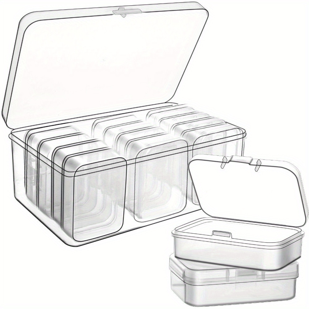 12pcs/set Plastic Transparent Bead Storage Box, Small Storage Containers,  Mini Storage Box With Hinged Lid For Small Items Crafts Jewelry Business Car