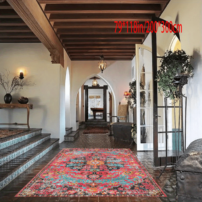 

Vintage Persian Rug Decorative Living Room Soft Carpet, Machine Washable Non-slip Carpet, Hotel Cafe Shop Carpet