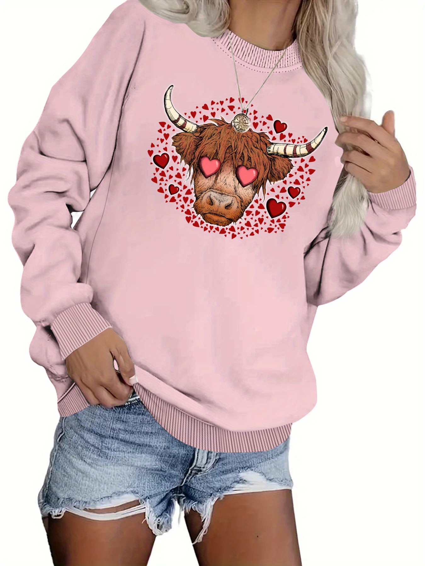 Plus Size Cow Print Sweatshirt Casual Long Sleeve Crew Neck Temu United