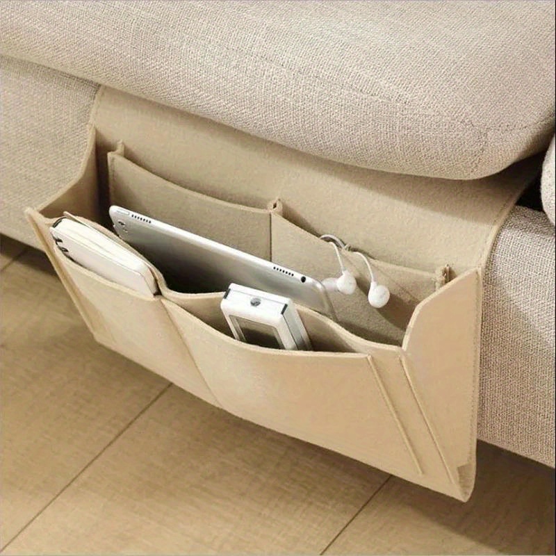 

1pc Felt Bedside Storage Bag - Sofa Tv Remote Control Hanging Caddy With Pockets - Bed Desk Organizer Holder