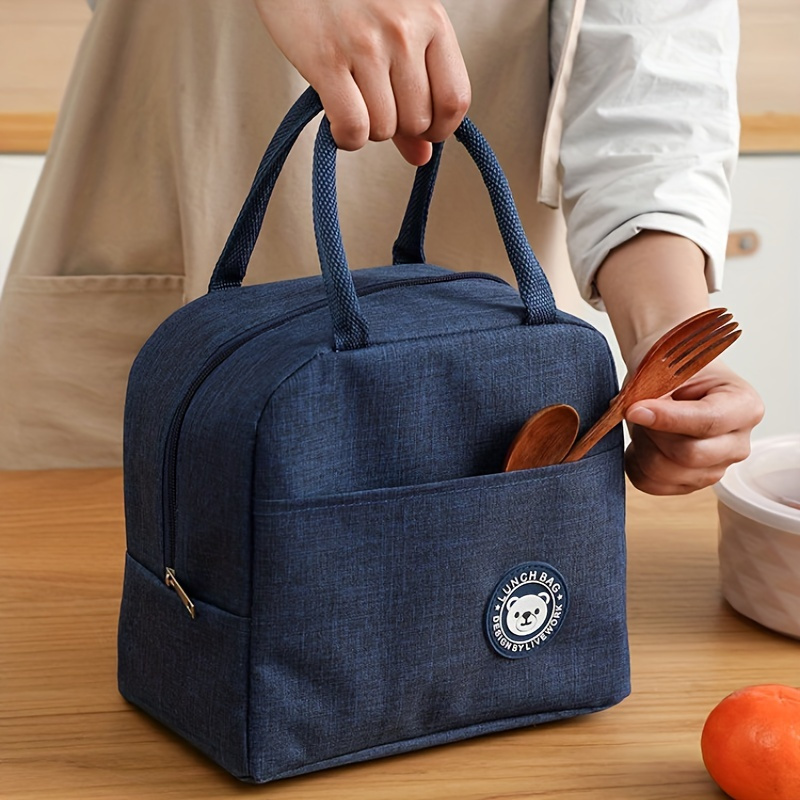 

1pc Insulated Lunch Bag, Portable, Durable Oxford Cloth, Thermal Cooler Tote For Outdoor Camping, Picnic Accessory With Zipper Closure - Available In Dark Blue And Black