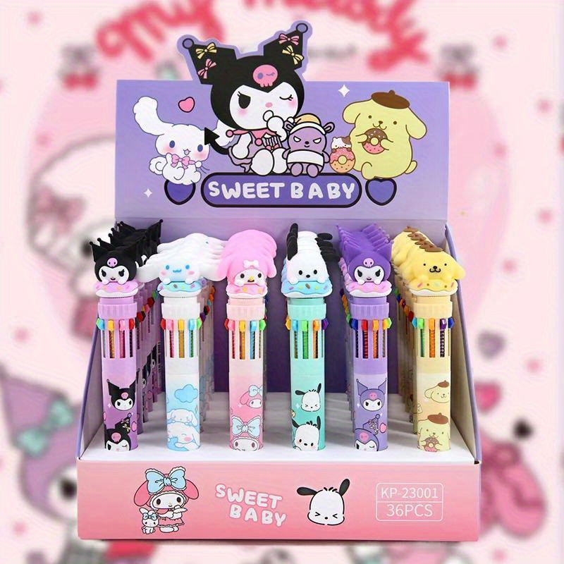 

1pc/6pcs Cartoon Ballpoint Pen, Kuromi, Hello Kitty, Cinnamoroll, 10 Color 0.7 Stationery Draw Writing Mark Pen