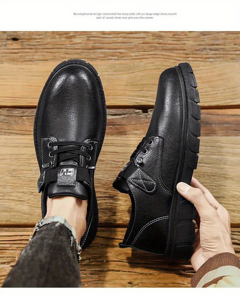 mens solid casual shoes with pu leather uppers waterproof wear resistant non slip shoes with hook loop fastener decor mens office daily footwear details 4