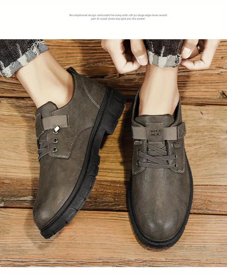 mens solid casual shoes with pu leather uppers waterproof wear resistant non slip shoes with hook loop fastener decor mens office daily footwear details 6