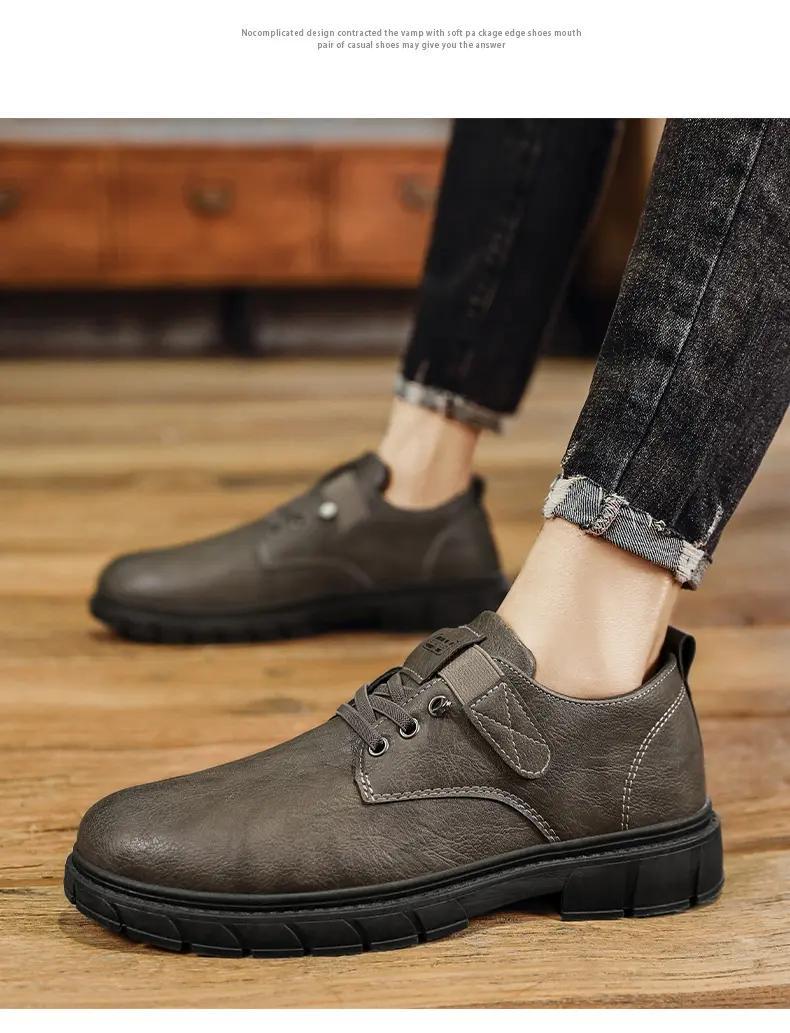 mens solid casual shoes with pu leather uppers waterproof wear resistant non slip shoes with hook loop fastener decor mens office daily footwear details 8